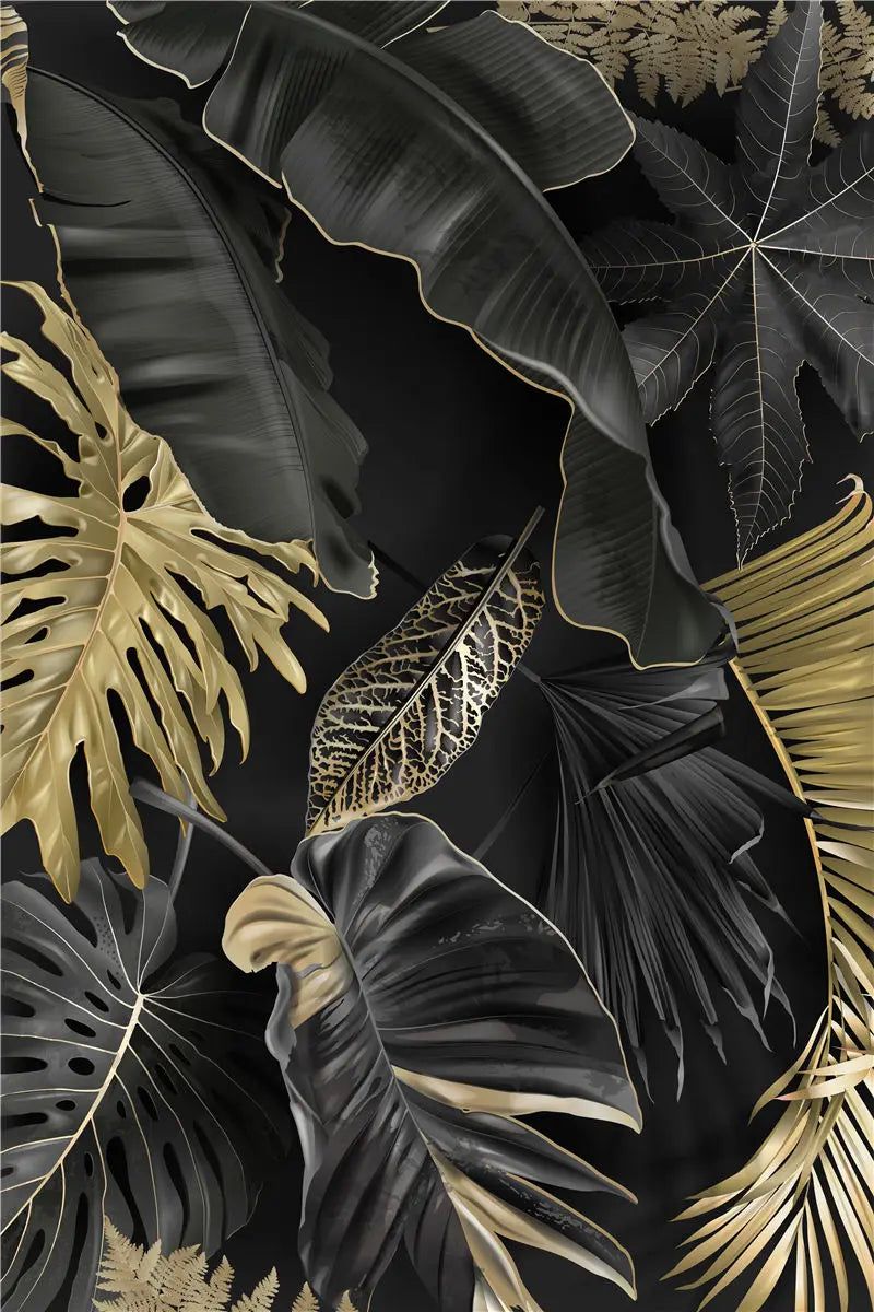 Golden Leaf Nordic Posters and Prints Modern Home Decor Canvas Painting Tropical Leaves Pictures Wall Art for Living Room Luxury - HOMELIVING