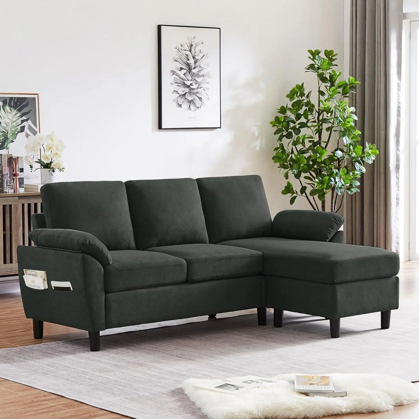 79.53" W Convertible Sectional Sofa, Modern L Shaped Linen Upholstered 3 Seat Sofa Couches with Reversible Chaise - HOMELIVING