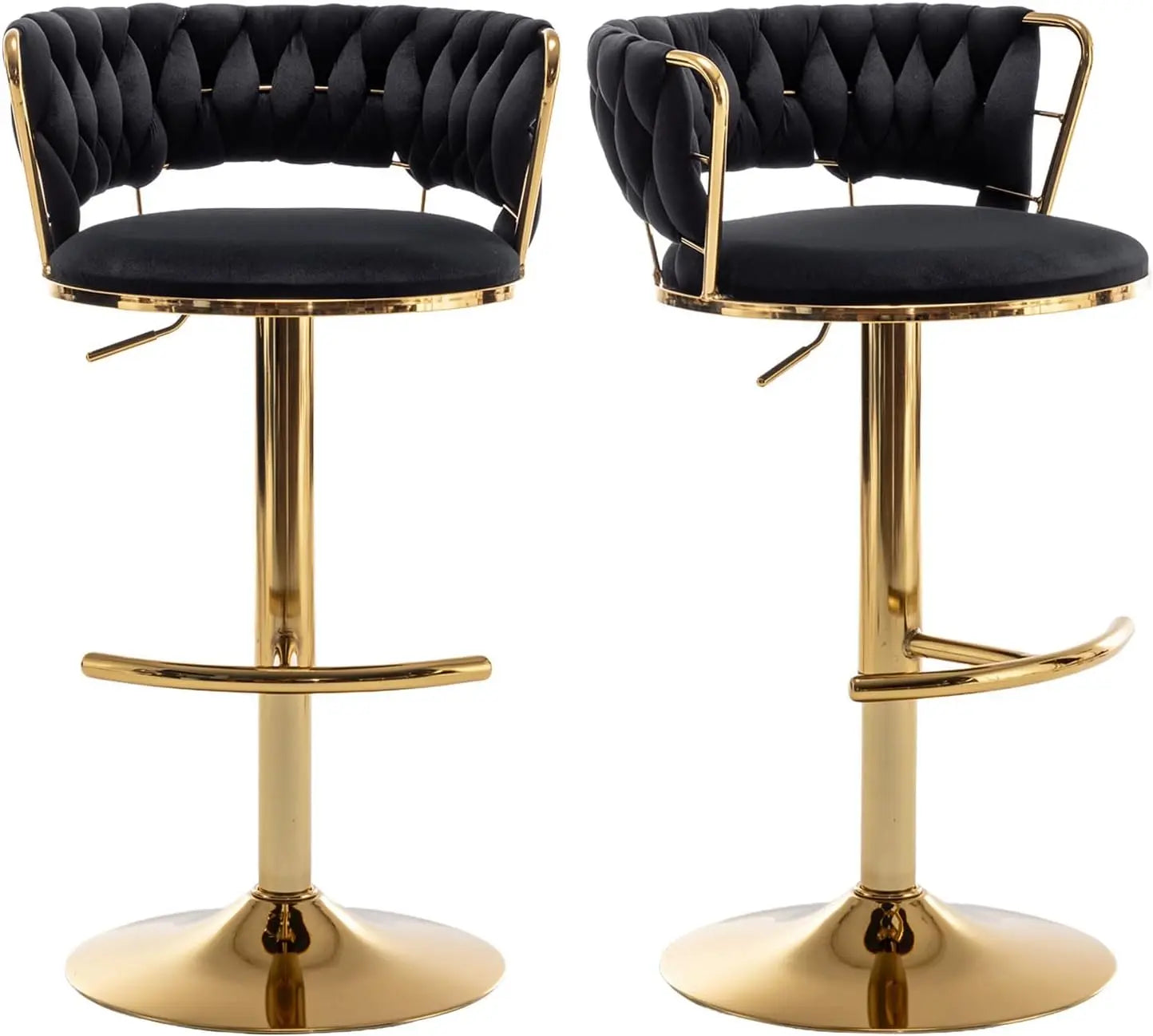 Bar Stools Set of 2, Modern Gold Velvet Barstool with Backs, Adjustable Height and Swivel, Kitchen Bars Chairs, Bar Chair - HOMELIVING