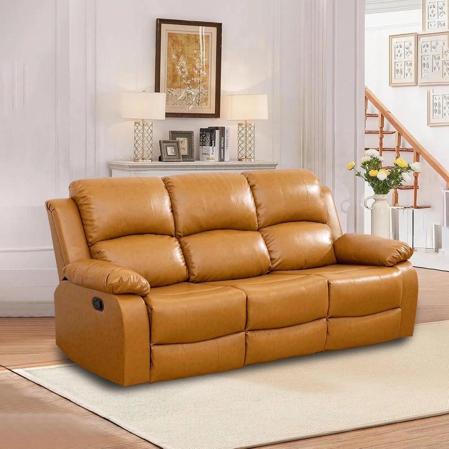 recliner,Power Recliner Chairs Set of 3Reclining Loveseat Sofa with LED Lights Sectional Leather Recliner Couch with USB Charger - HOMELIVING