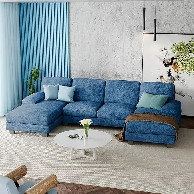 Convertible Sectional Sofa Couch, 4 Seat Sofa Set for Living Room U-Shaped Modern Fabric Modular Sofa Sleeper with Double Chaise - HOMELIVING