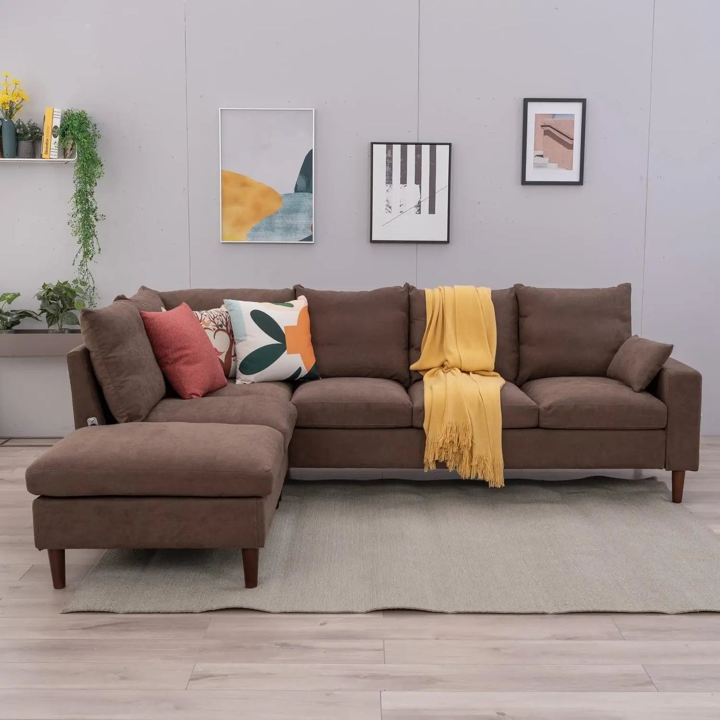Left/Right Facing Sectional Sofa, L Shape Corner Couch w/ Butilt-in USB Port Chaise Sectional Couch for Living Room & Apartment - HOMELIVING