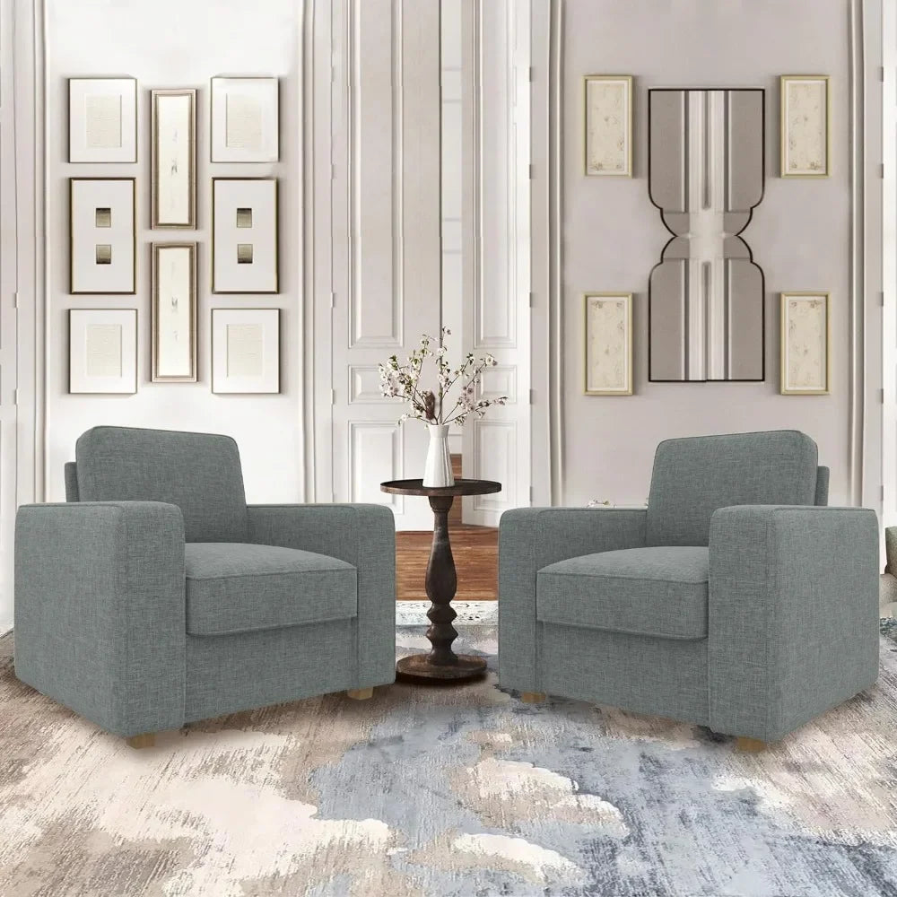 Living Room Chair with Sturdy Wood Legs, Upholstered Linen Fabric Sofa, Mid Century Modern Accent Living Room Chair - HOMELIVING