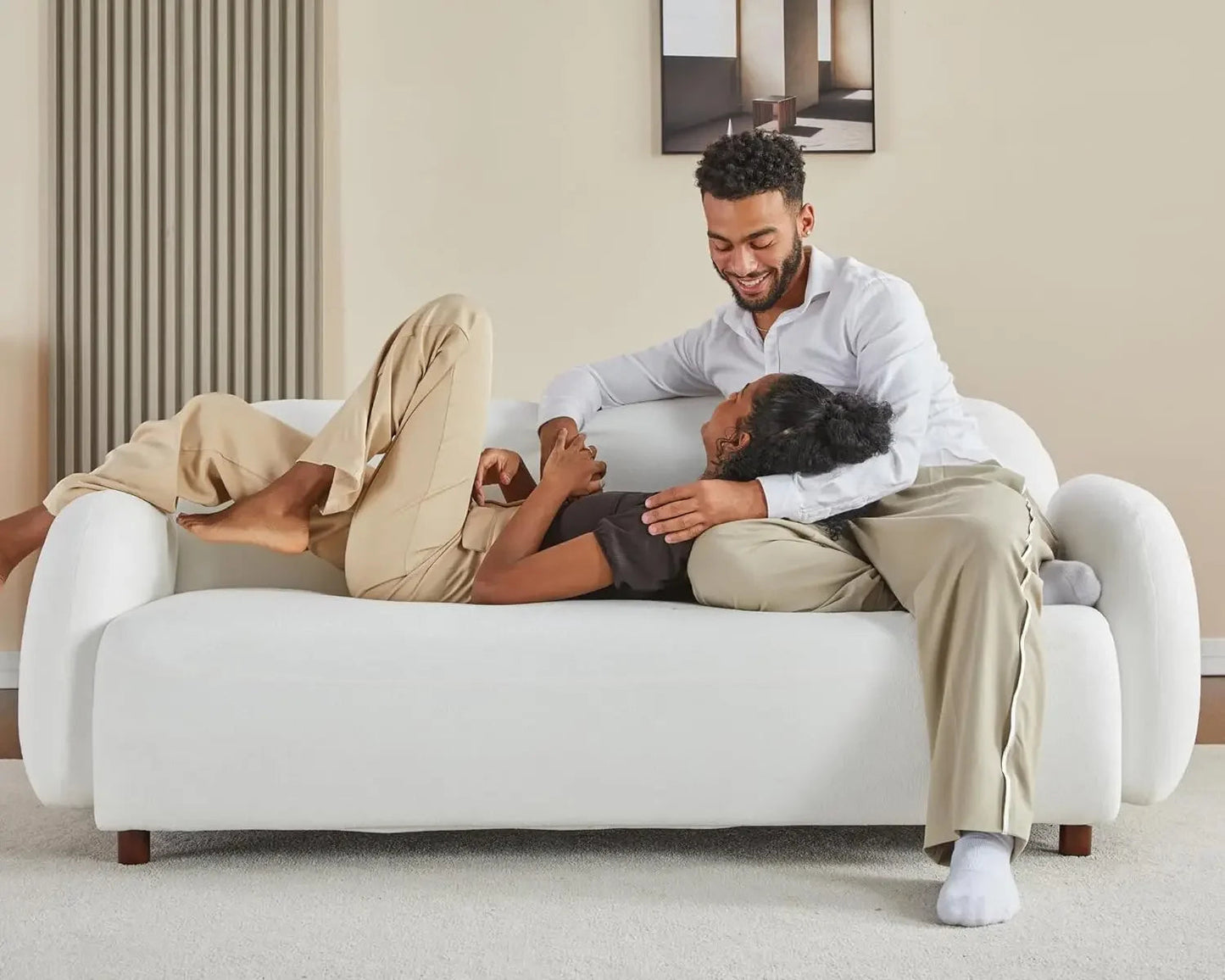 Modern Cloud Couch Sofa with Soft Boucle Upholstered, Seater Comfy Couch for Living Room Home Office- Sherpa Curved Couch - HOMELIVING