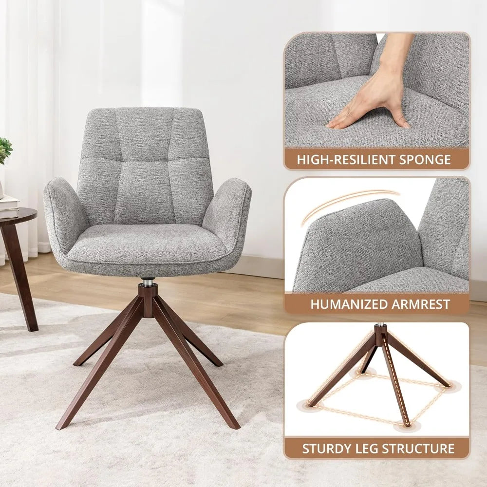 Modern Swivel Chair, Accent Chair with Armchair and Metal Legs,Fabric Cushion with Sponge Desk Chair No Wheels,Chairs - HOMELIVING