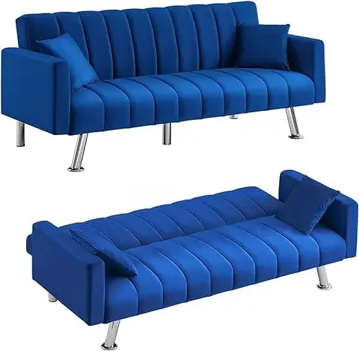 Sofa Bed, Upholstered Convertible Sofa Bed with 2 Pillows Comfortable Velvet Sofa Suitable for Living Room Bedroom Office, Couch - HOMELIVING