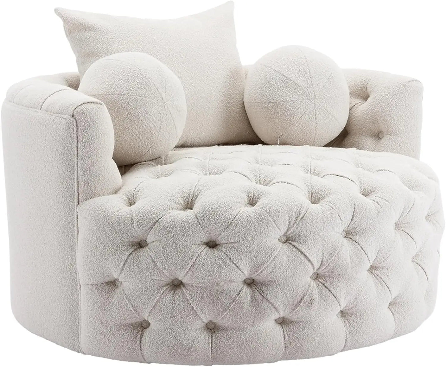 Swivel Accent Barrel Chair, Lounge Club Round Chair Linen Fabric for Living Room Hotel with 3 Pillows, Modern Sofa - HOMELIVING