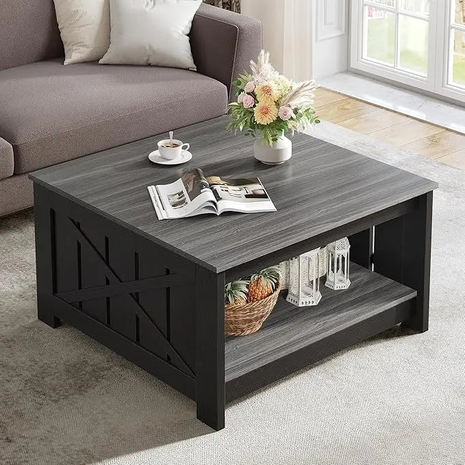 Coffee table, farmhouse coffee table with storage compartment for living room conference room, semi-open storage compartment - HOMELIVING