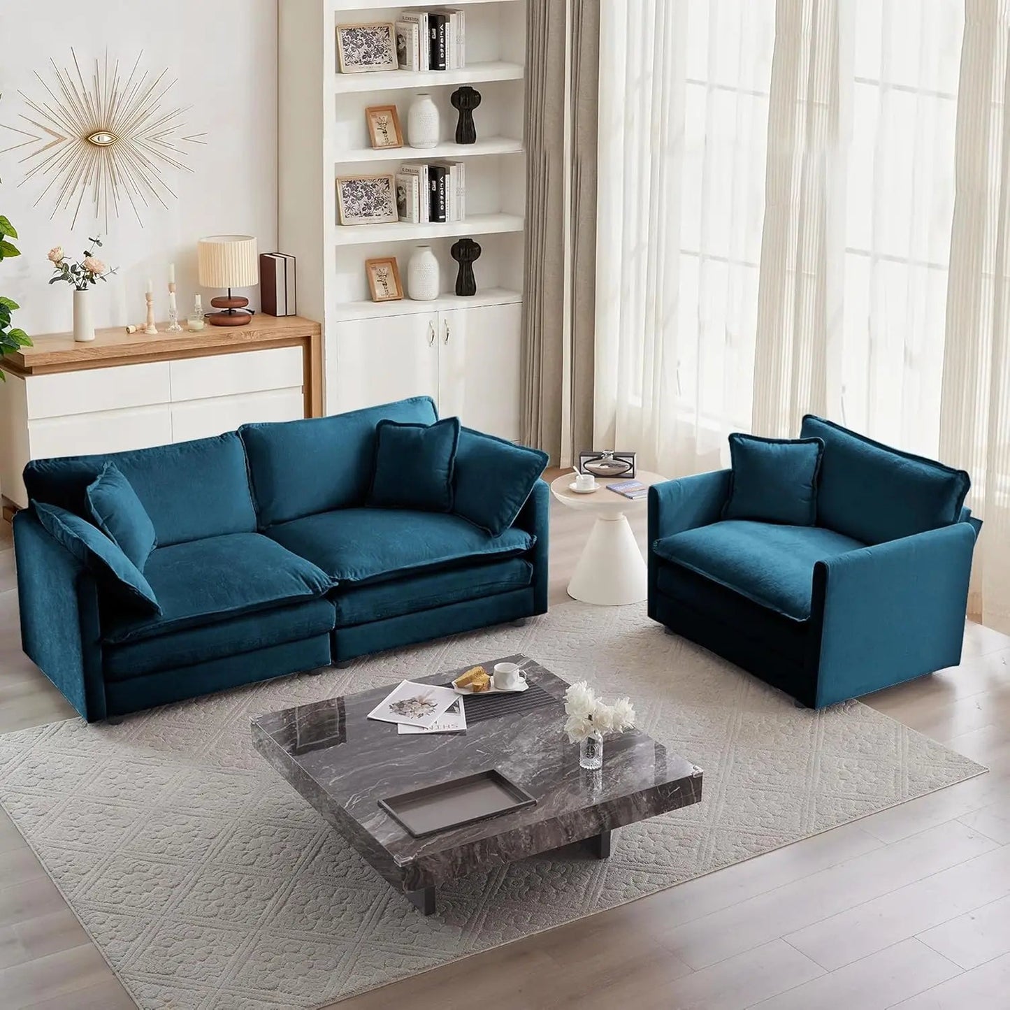 Luxury Cloud Couches Set, Modern Upholstered Chenille Seater and Loveseat Sofa Set with Pillow for Living Room Bedroom Apartment - HOMELIVING