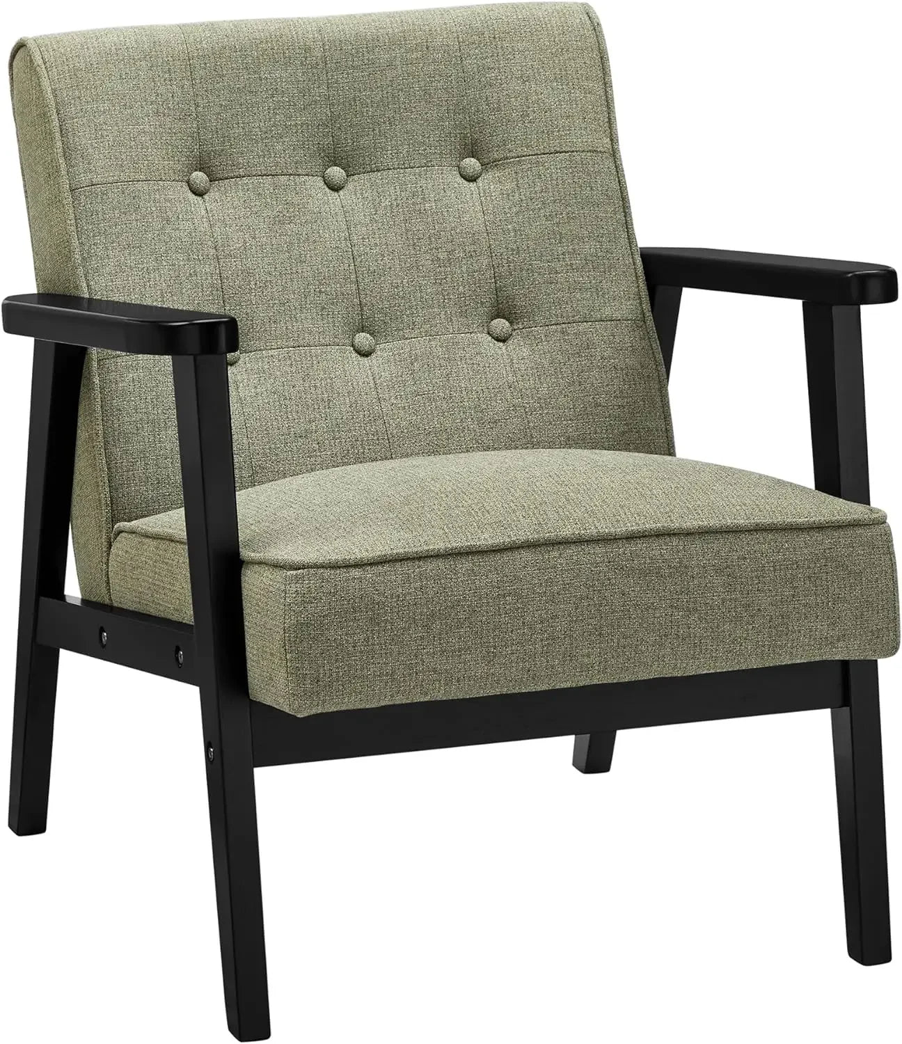 Accent Leisure Chair, Mid-Century Modern Arm Chair with Solid Wood Armrests and Legs, 1-Seat Cushioned Sofa for Living Room - HOMELIVING