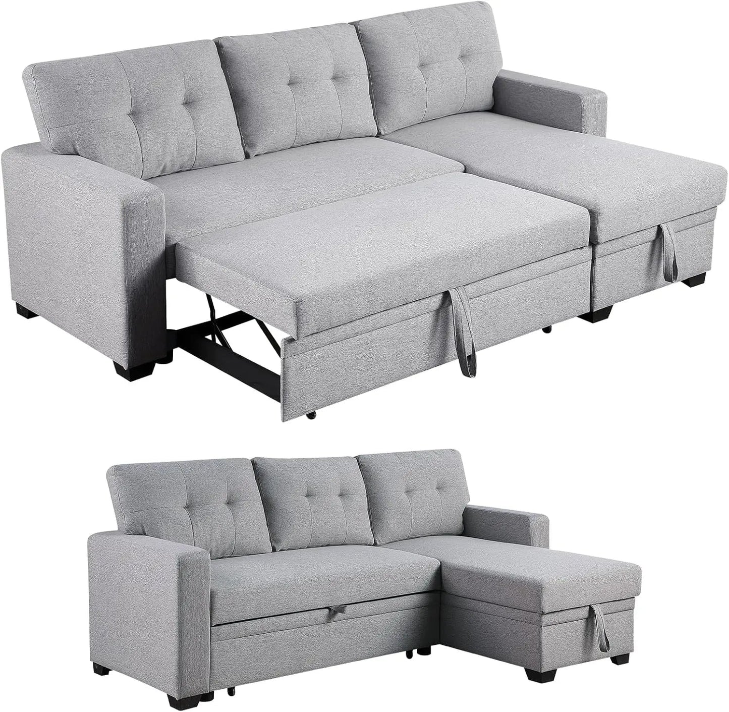 L Shaped Couch with Pull Convertible Sleeper Sofa Bed Sectional with Storage Chaise Lounge for Home Living Room Apartment Dorm - HOMELIVING