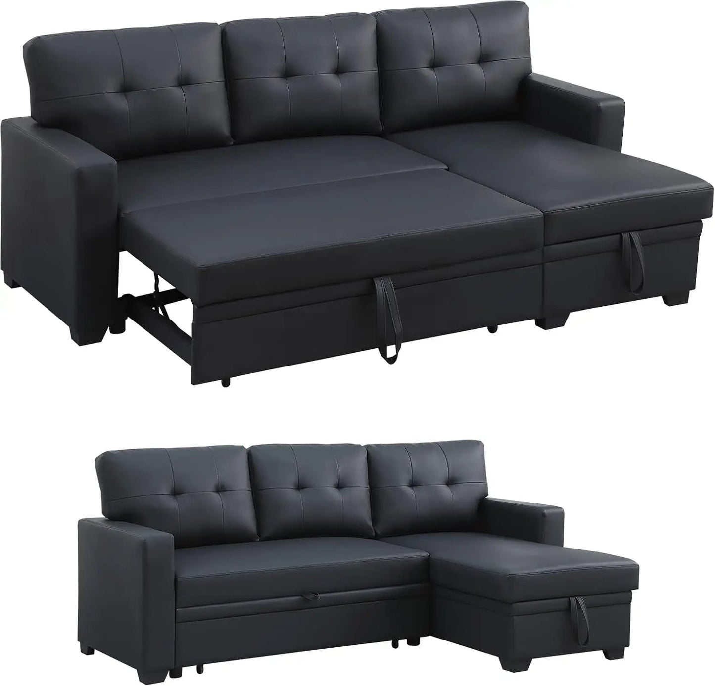L Shaped Couch with Pull Convertible Sleeper Sofa Bed Sectional with Storage Chaise Lounge for Home Living Room Apartment Dorm - HOMELIVING