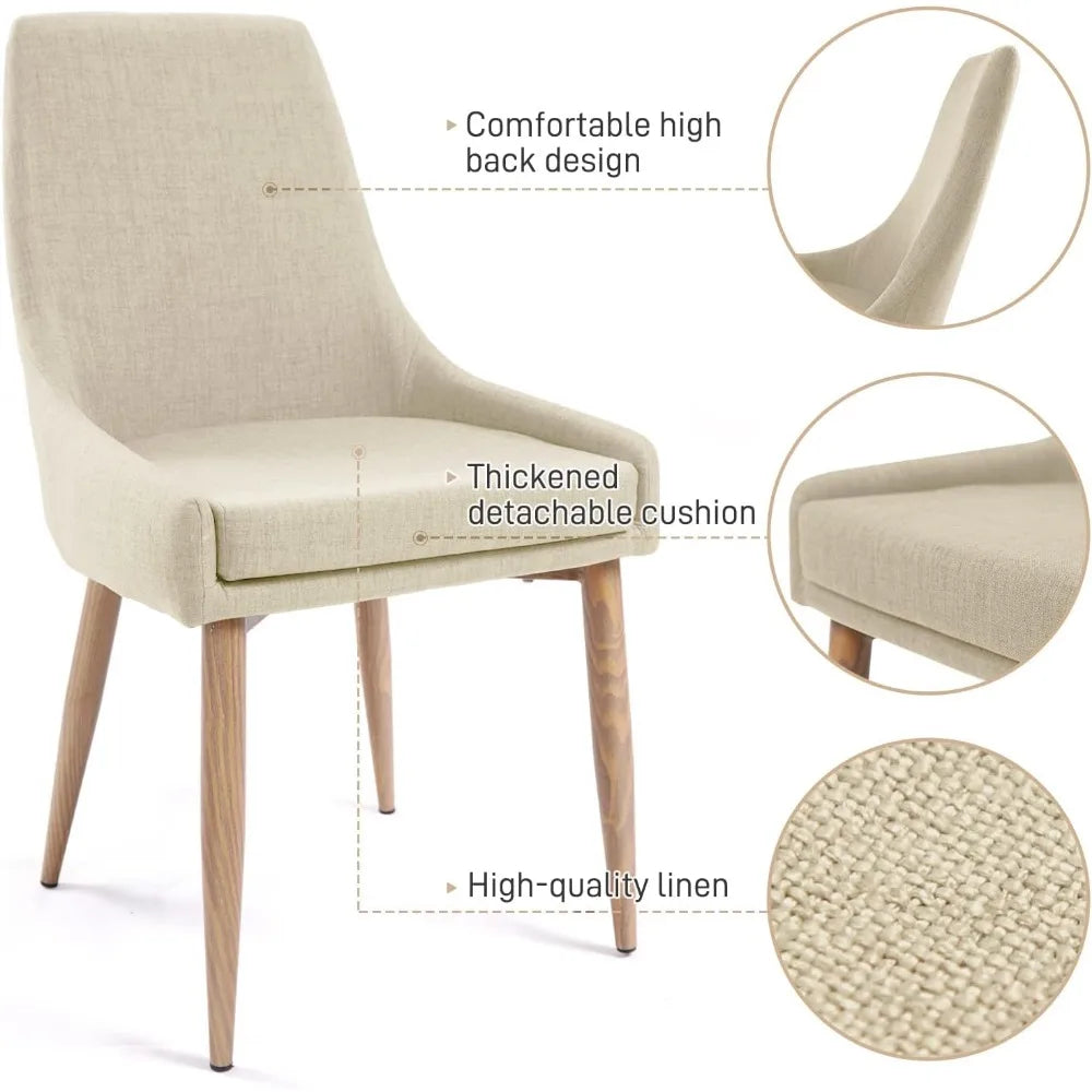 Dining Chairs, Living Room Chair Set of 4 Accent Chair with High Back Beige Fabric Dining Comfy Chair for Kitchen - HOMELIVING