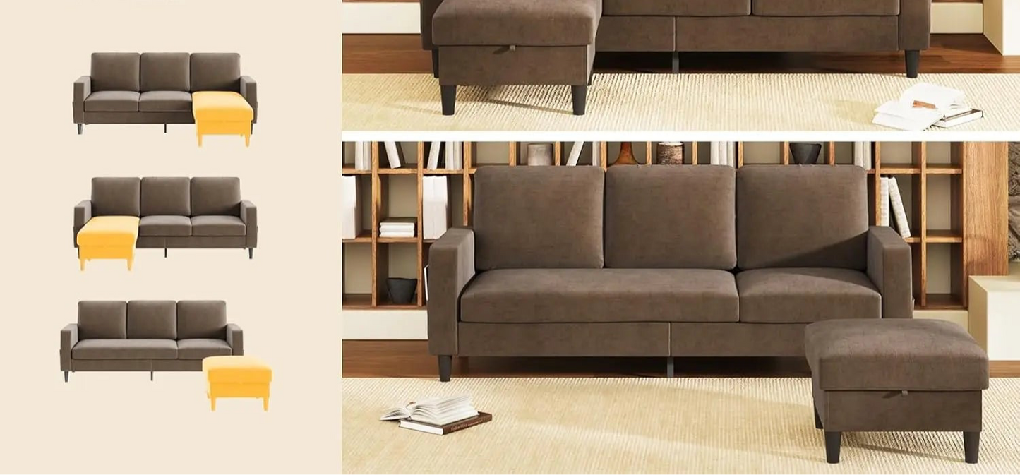 Sectional Sofa w/ Storage Ottoman - HOMELIVING