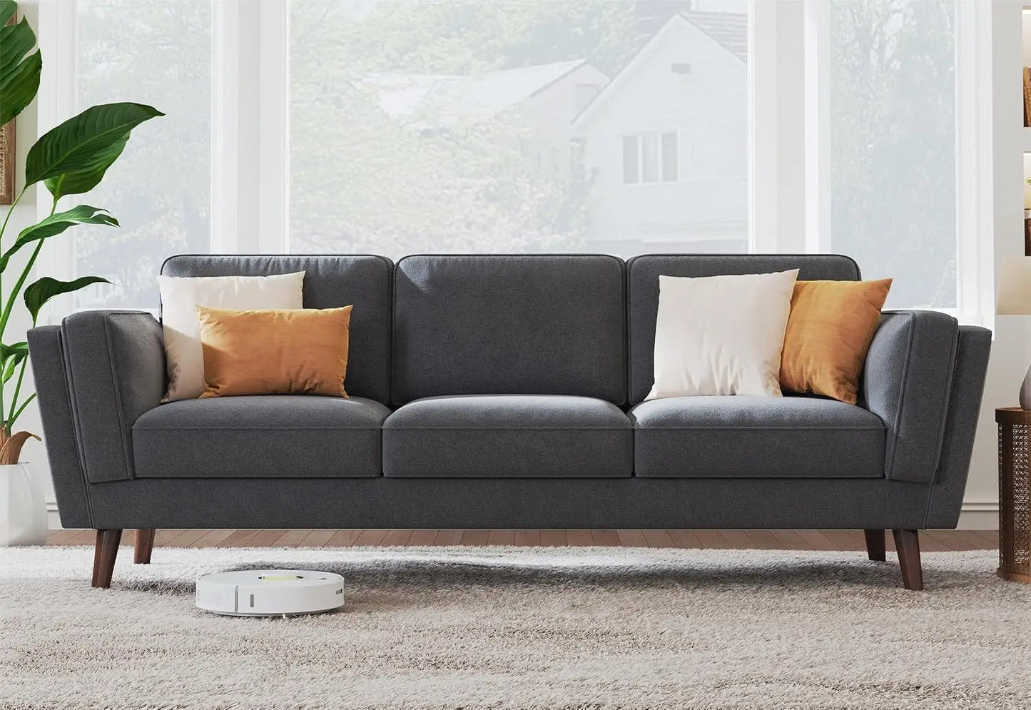 87in Modern Sofa Couch - Embedded Arm Pillow 3 Seater Sofa Deep Seat Sofa for Livingroom House - HOMELIVING