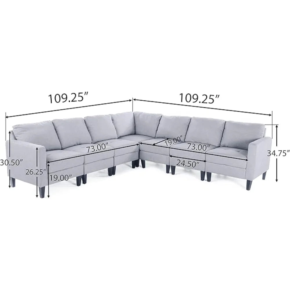 sofasSet, Modular Sectional Sofa with Reversible Chaises,Square Armrests and Comfortable Padded Backrests, L Shaped Corner Sofá - HOMELIVING