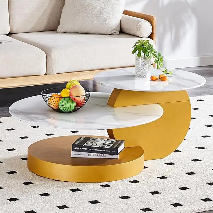 Modern Round Tempered Glass Coffee Table, Three-layer Round Wooden Coffee Table, Transparent Cocktail Table with Storage - HOMELIVING