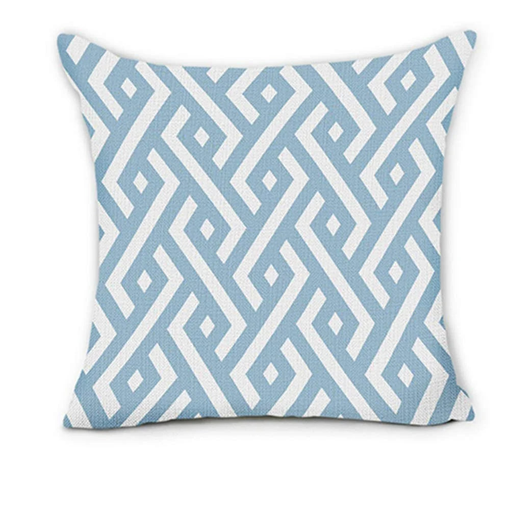 Lake Blue Geometric Linen Pillowcase - Customizable