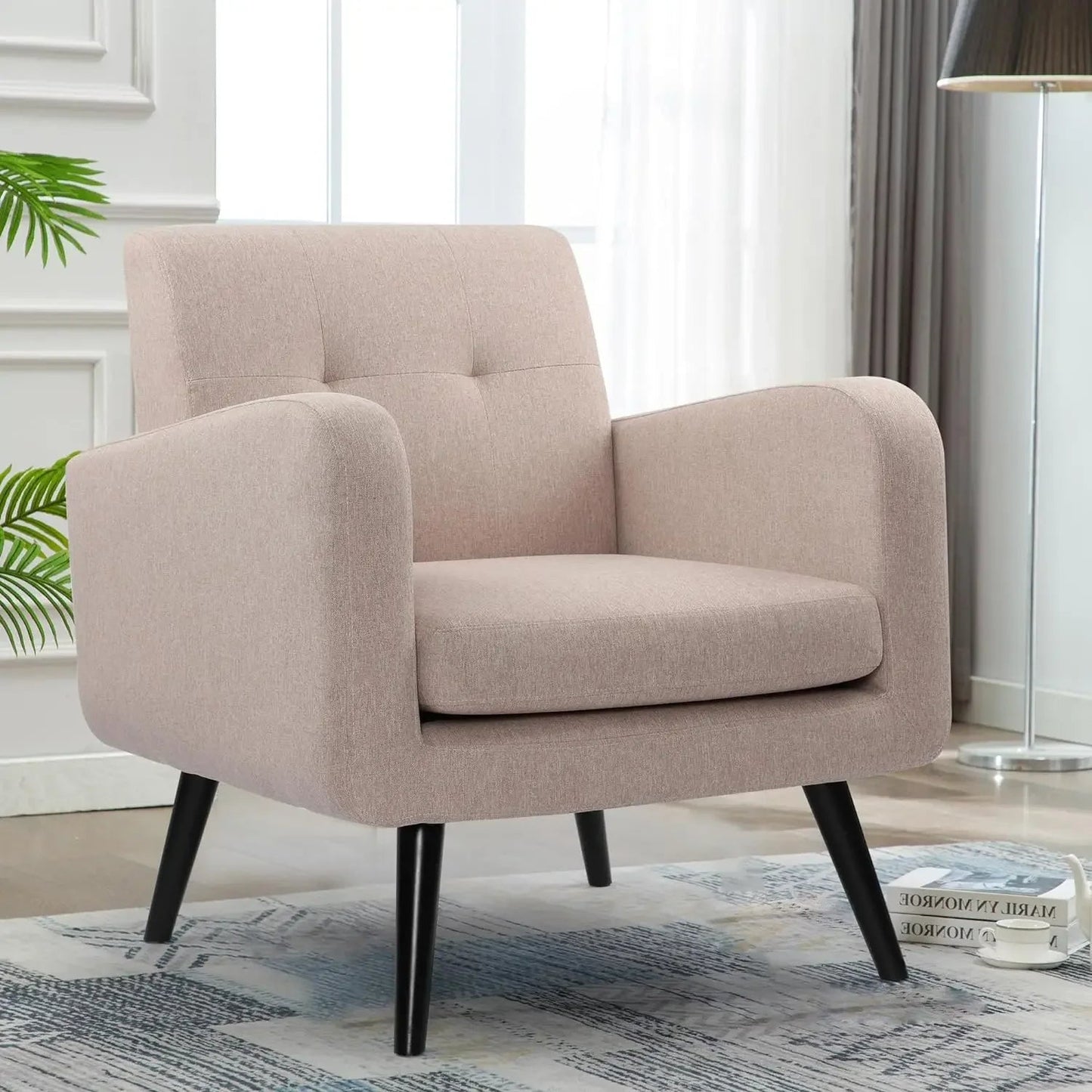 Living Room Chair Set of 1, Accent Arm Chairs, Mid Century Modern Fabric Living Room Chair - HOMELIVING