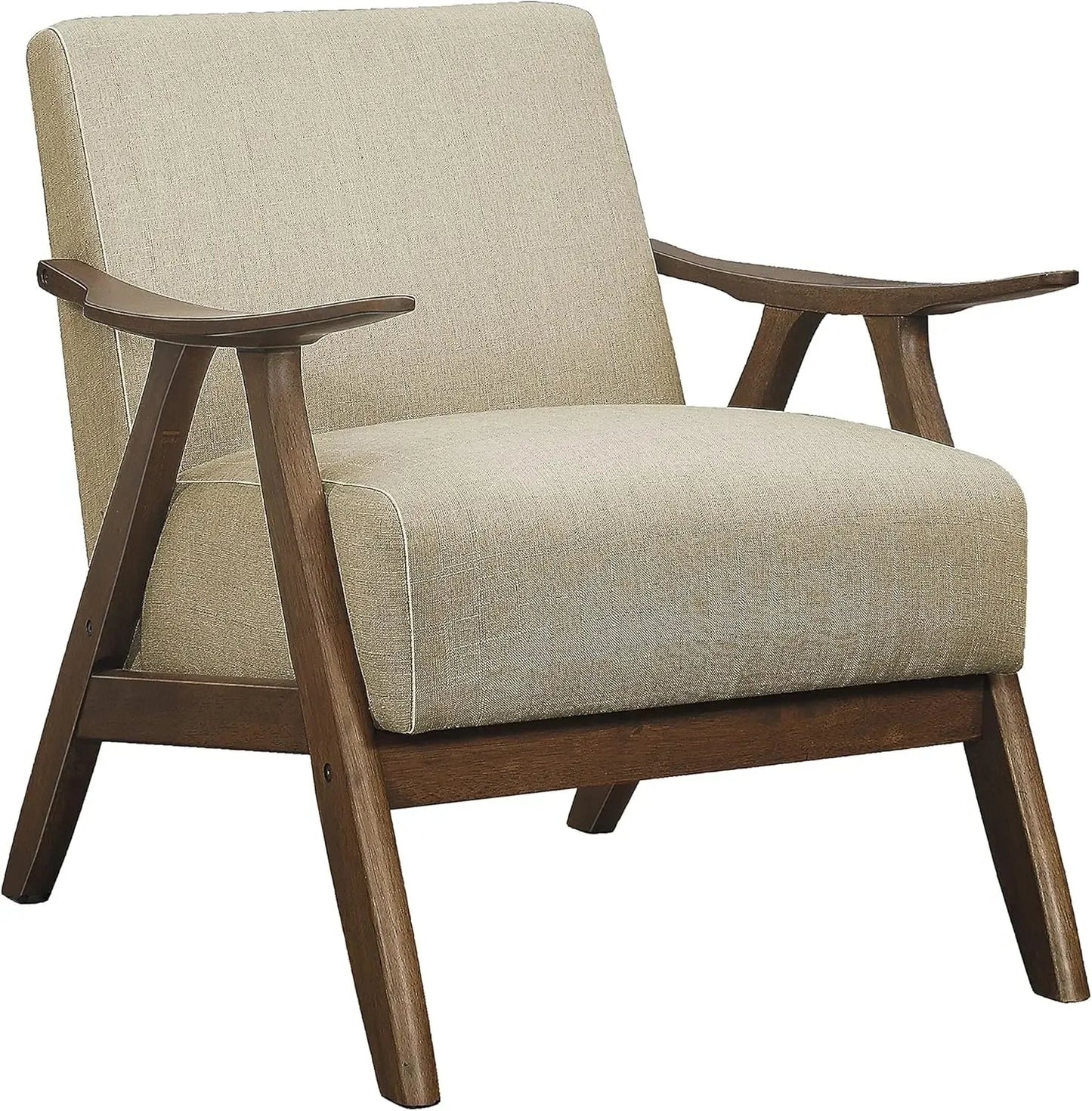 Modern Accent Chair with Solid Wood Frame in Walnut Finish, Upholstered Living Room Lounge Arm Chair - HOMELIVING