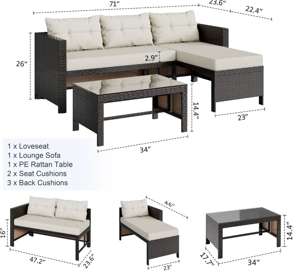 3 Piece Patio Set - HOMELIVING