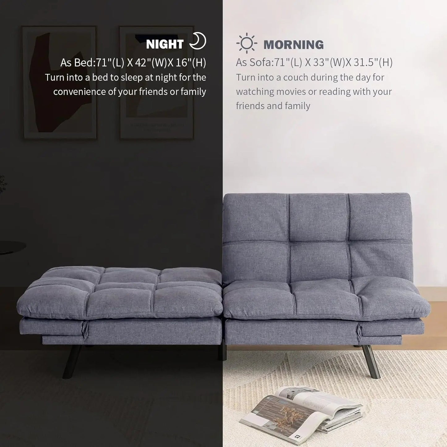Convertible Futon Sofa Couch Bed, Futon Couch Bed,Memory Foam Futon Sleeper Sofa,Loveseat Sofa Bed,Small Splitback Polyester - HOMELIVING
