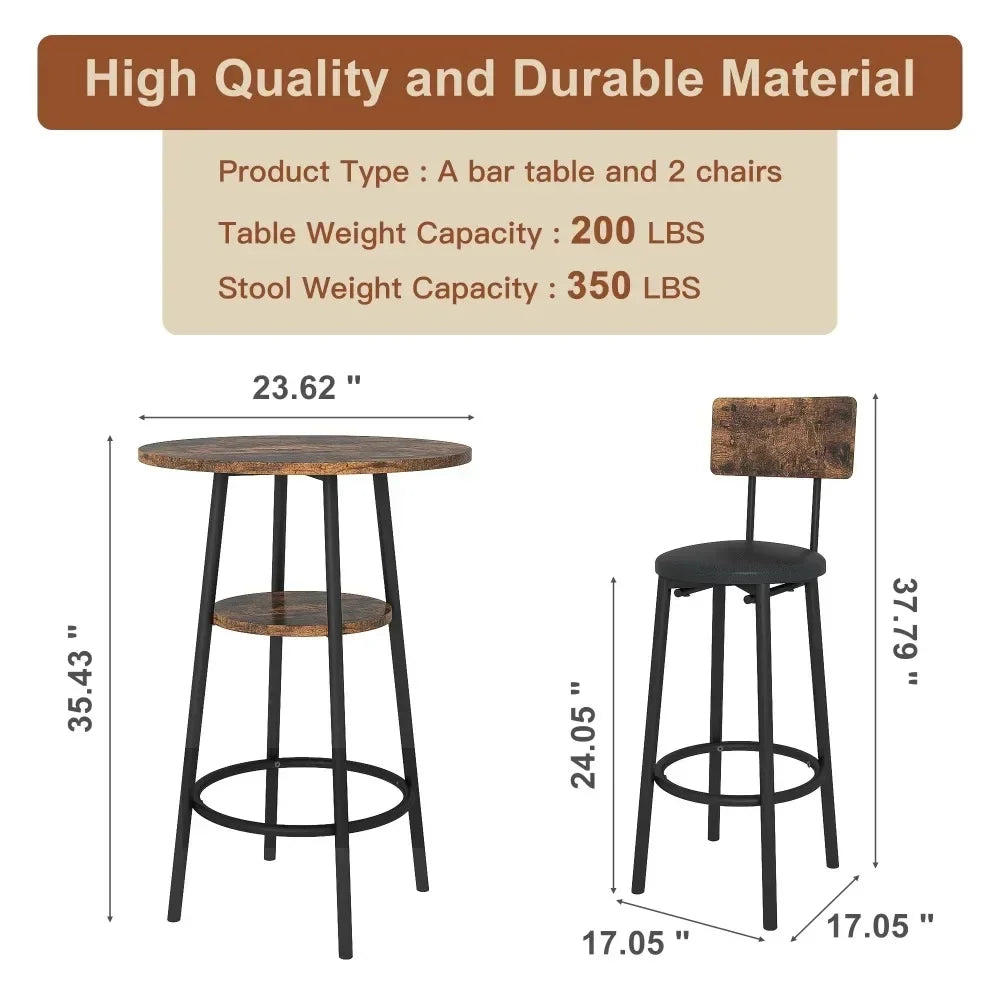 Dining Room Sets, 3-Piece Dining Table and Chairs Set, Industrial Bar Table Set Kitchen , Rustic Brown,dining Room Set - HOMELIVING