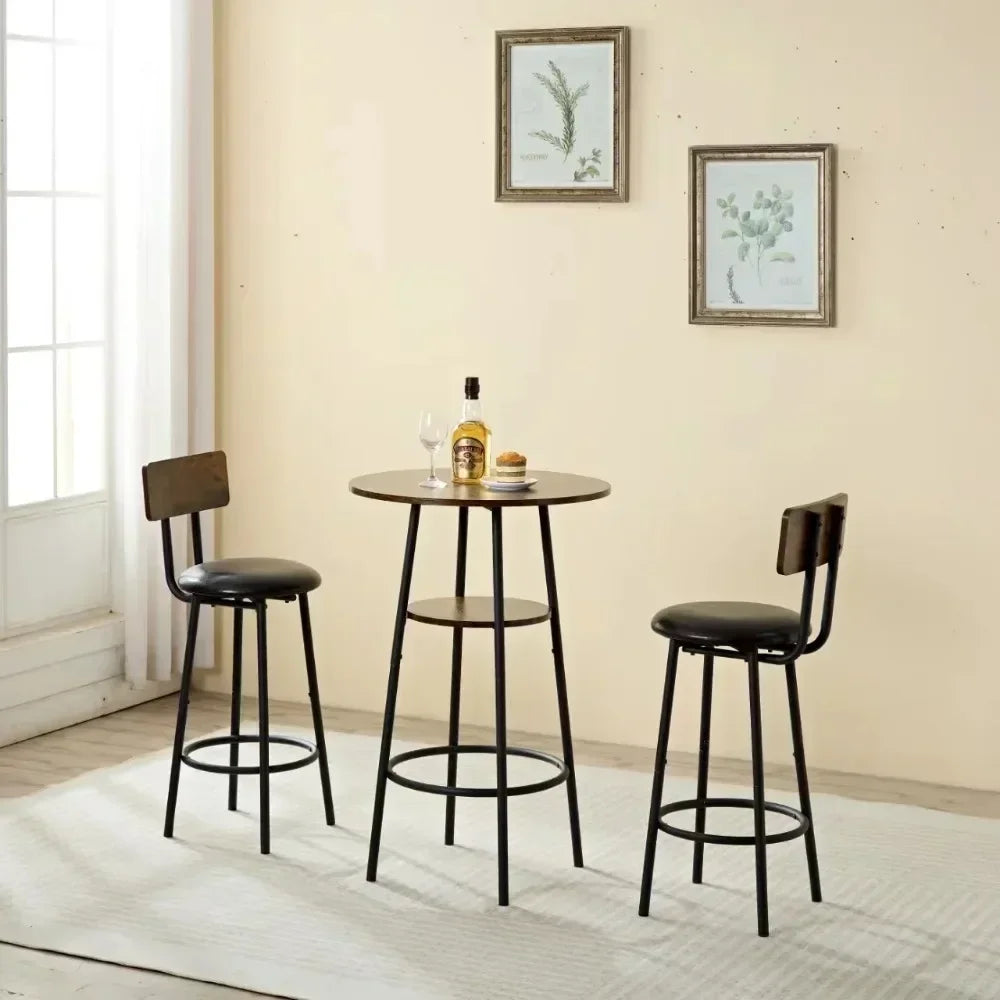 Dining Room Sets, 3-Piece Dining Table and Chairs Set, Industrial Bar Table Set Kitchen , Rustic Brown,dining Room Set - HOMELIVING