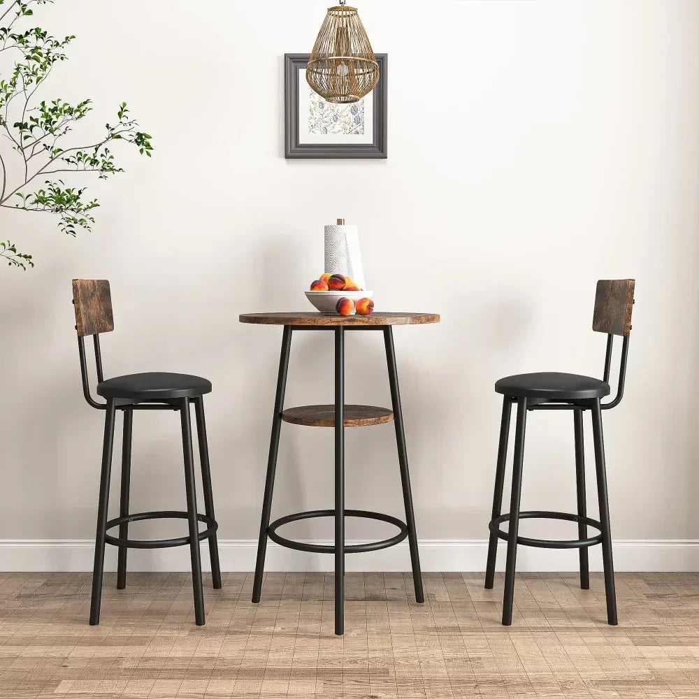 Dining Room Sets, 3-Piece Dining Table and Chairs Set, Industrial Bar Table Set Kitchen , Rustic Brown,dining Room Set - HOMELIVING