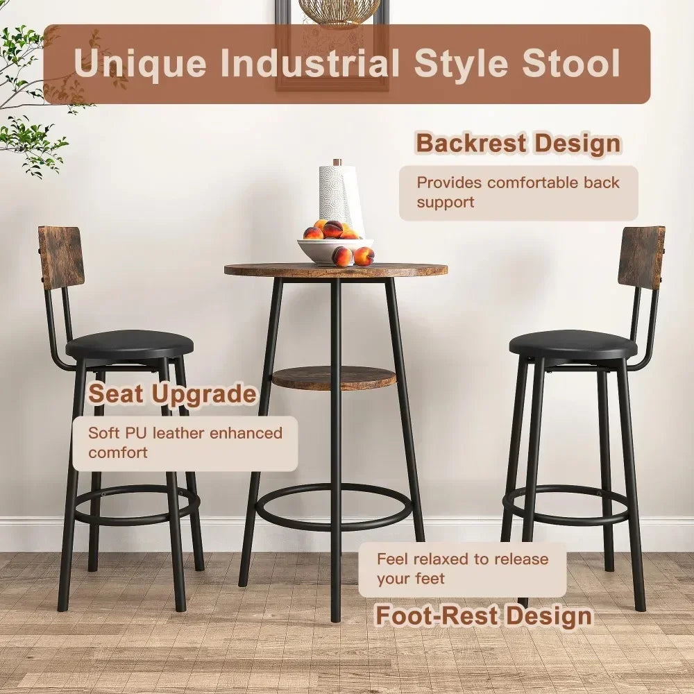Dining Room Sets, 3-Piece Dining Table and Chairs Set, Industrial Bar Table Set Kitchen , Rustic Brown,dining Room Set - HOMELIVING