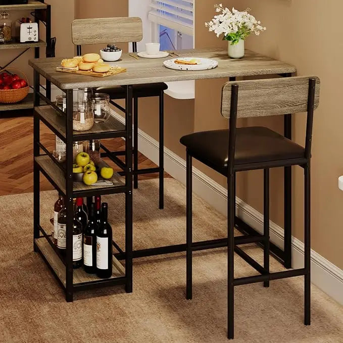 Dining Table Set for 2, Kitchen Table and Chairs for 2 with Upholstered Chairs, 3 Piece Counter Height Bar Kitchen Table Set - HOMELIVING