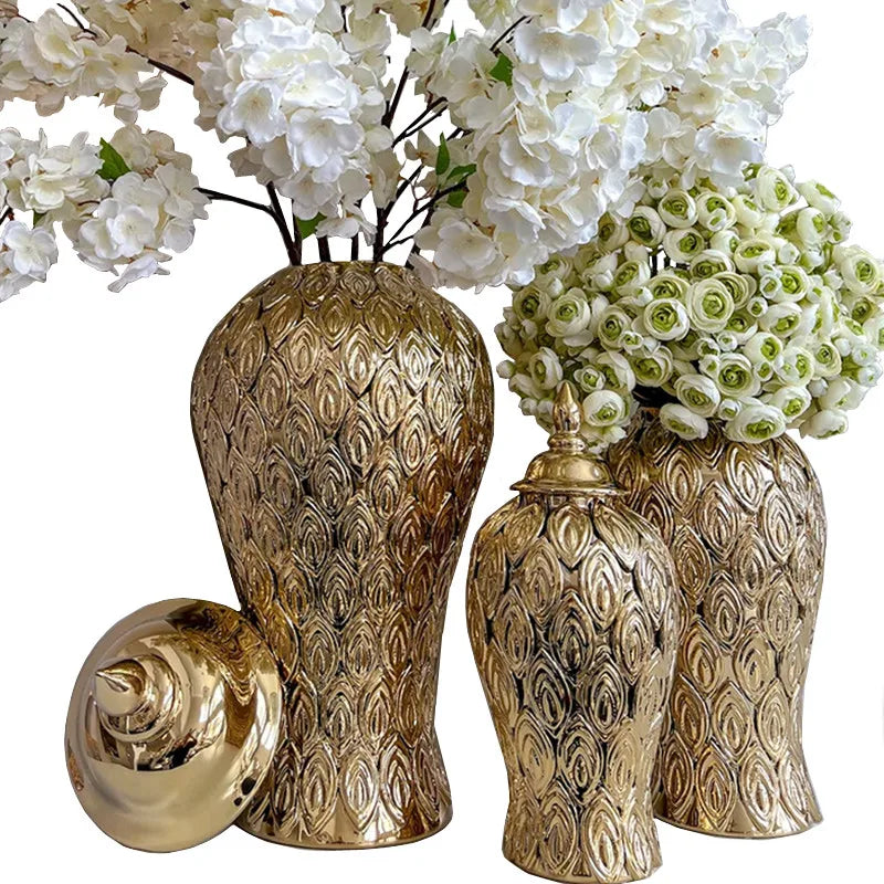 Gold Ceramic Vase - HOMELIVING