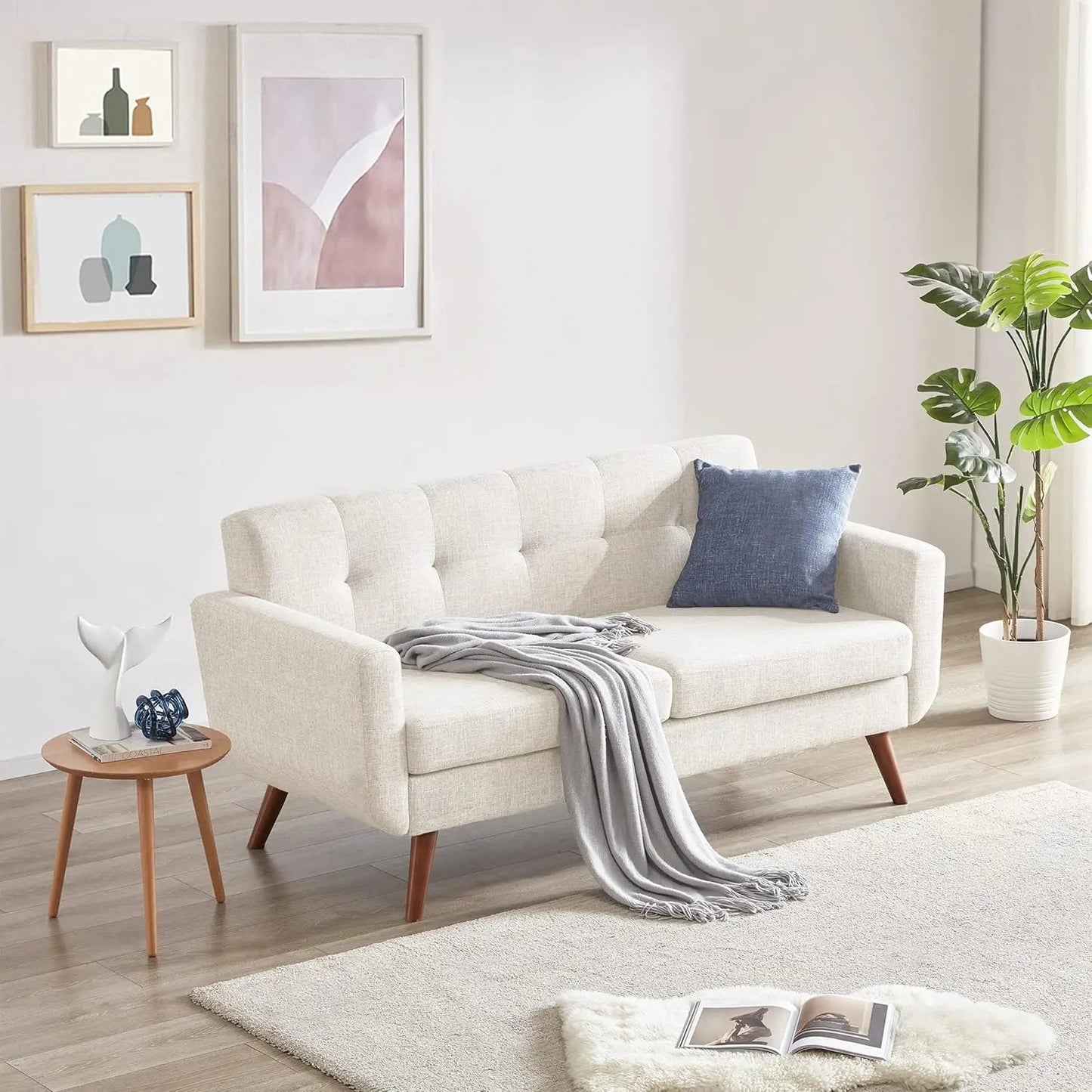 Loveseat Sofa, Mid Century Modern Decor Love Seats Furniture, Button Tufted Upholstered Love Seat Couch - HOMELIVING