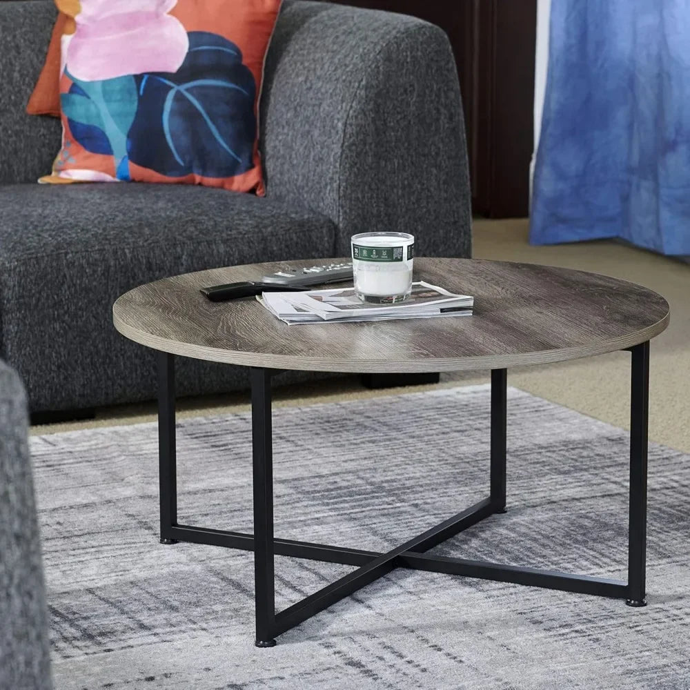 Coffee Table,Jamestown round coffee table, rustic wood grain, 31.5 x 31.5 metal coffee table, - HOMELIVING