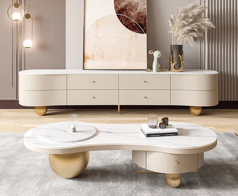 Light and extravagant minimalist modern rockboard coffee table TV cabinet combination creative small living room household use - HOMELIVING
