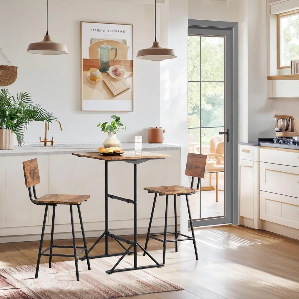 3-piece Bar Table and Chairs, Square Counter Height Small Bar Dining Set with 2 Bar Stools, Small Space Brown Dining Table - HOMELIVING