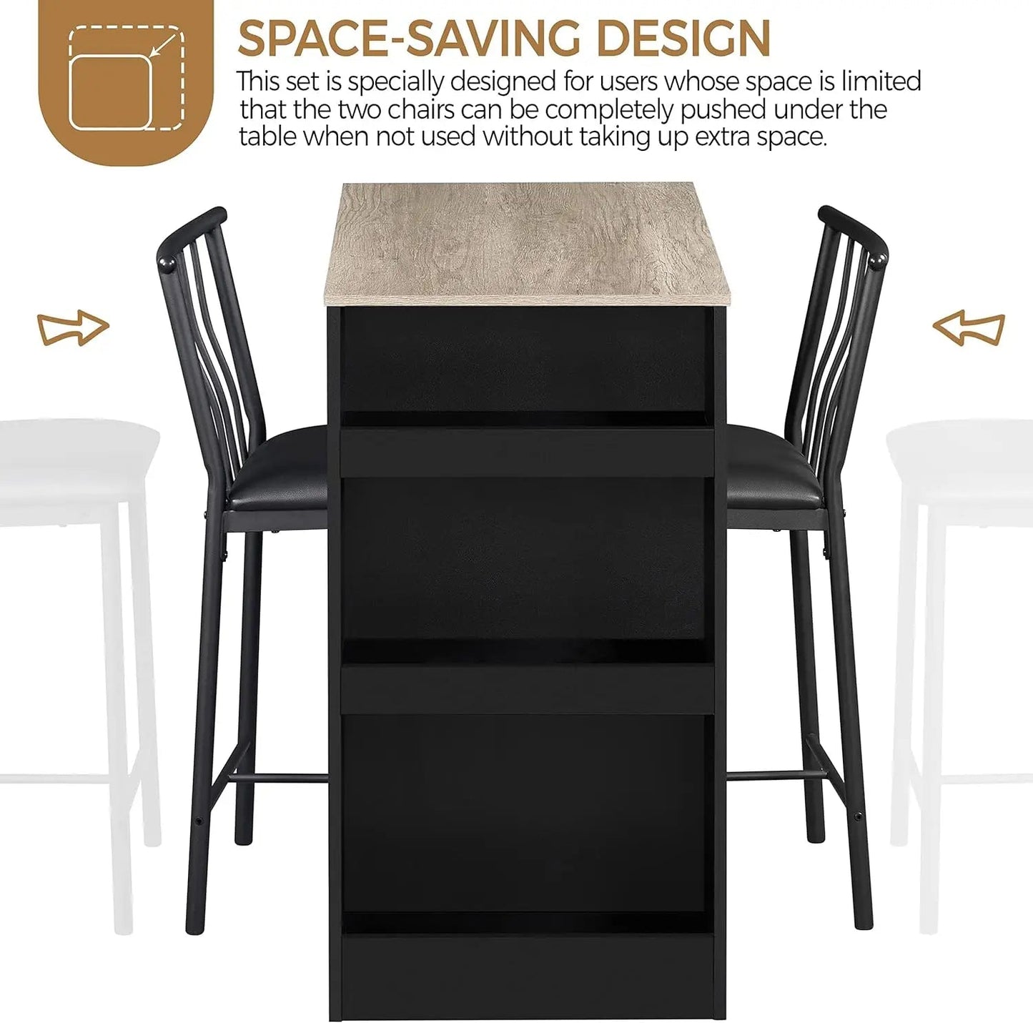 3-Piece Dining Table Set, Counter Height Bar Table Set for 2, Compact Kitchen Table Set with 3-layer Side Storage Shelf - HOMELIVING