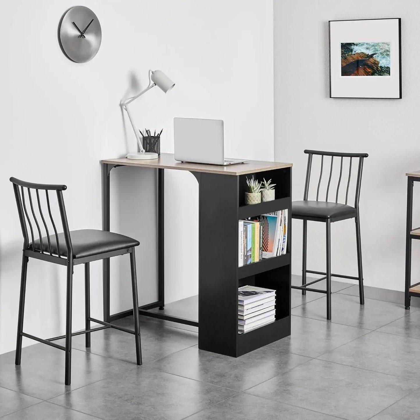 3-Piece Dining Table Set, Counter Height Bar Table Set for 2, Compact Kitchen Table Set with 3-layer Side Storage Shelf - HOMELIVING