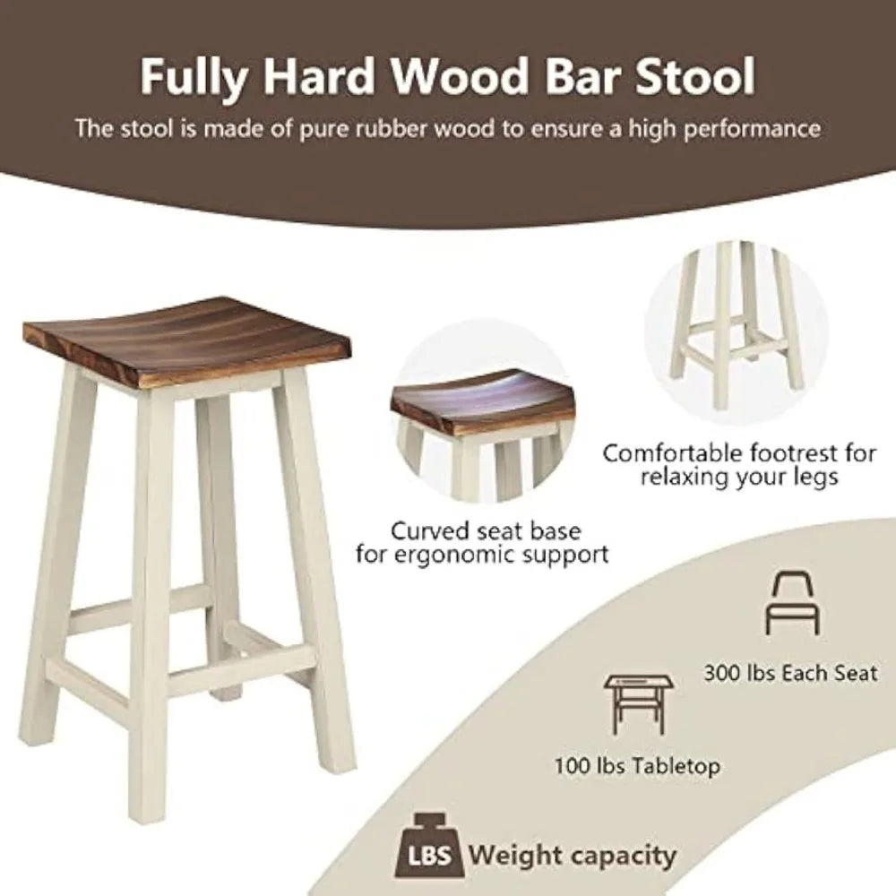 3 Pieces Dining Set, Counter Height Pub Table Set with 2 Saddle Stools, Industrial Wood Breakfast Table Set for Bar, Kitchen - HOMELIVING