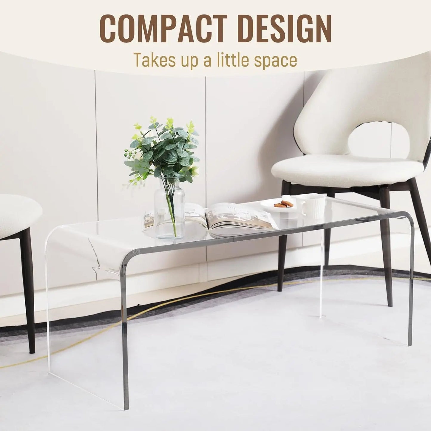 39.25" Long Rectangle All Acrylic 15mm Thick Waterfall Coffee Table, Clear - HOMELIVING