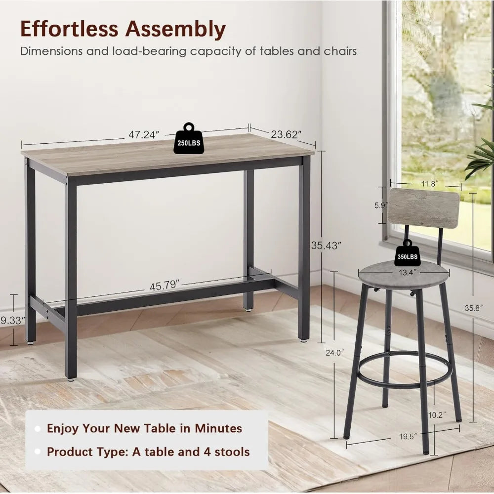 4-piece Set of Tables and Chairs, Industrial Bar Table with Stool Behind The Sofa, Living Room Breakfast Bar Set - HOMELIVING