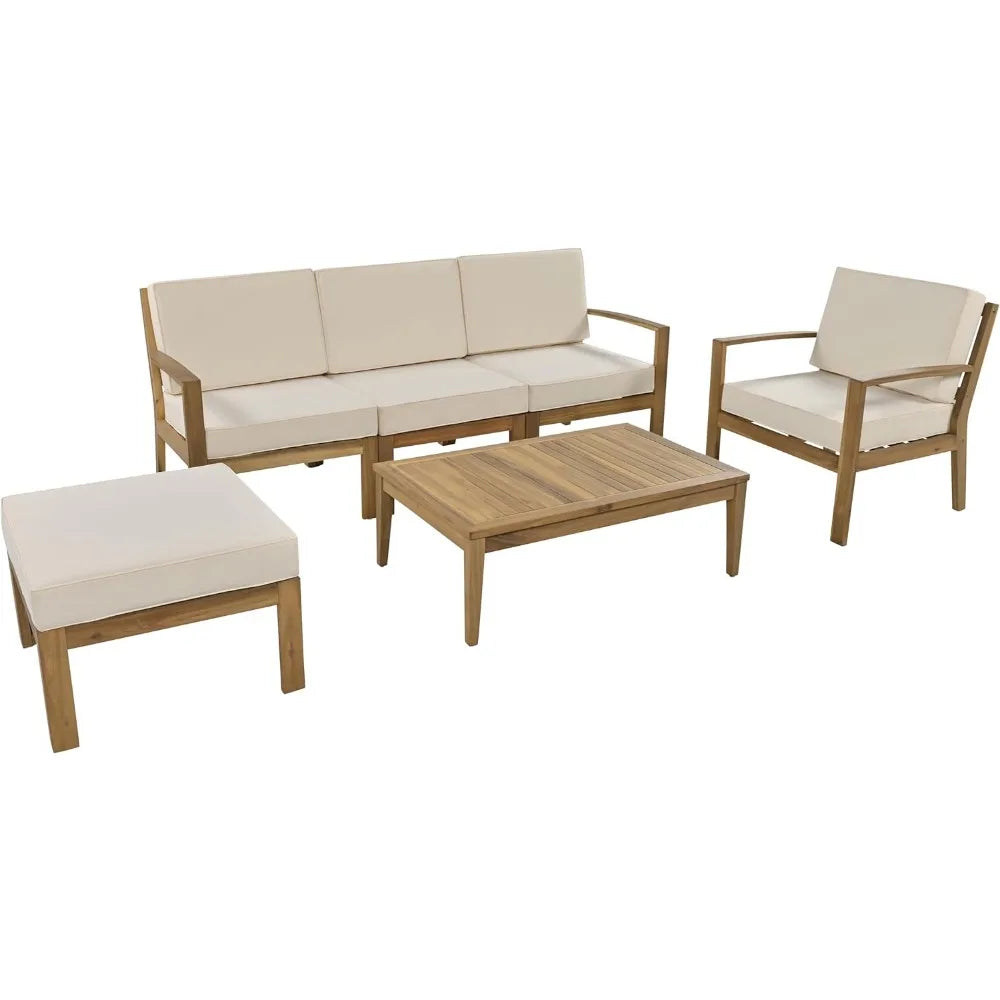 6 Piece Patio Sectional Sofa Set with 3-Seats Couch,Coffee Table, Ottoman and Removable Cushion for Garden Poolside - HOMELIVING