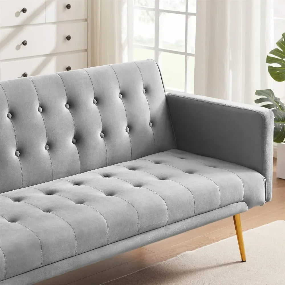 72" Modern Velvet Sofa Bed Futon,Convertible Folding Sleeper Bed Couches with 3 Adjustable Backrests,Tufted Recliner Loveseat - HOMELIVING