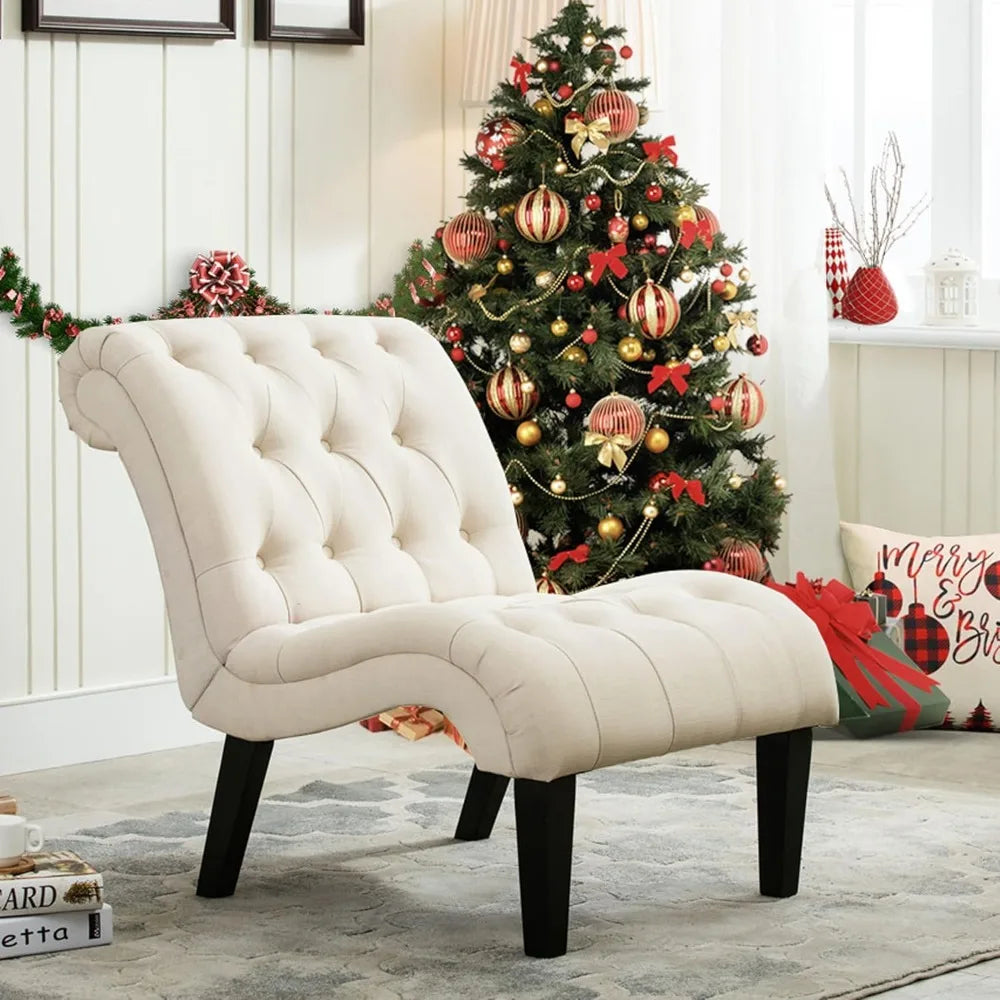 Accent Chair for Bedroom Living Room Chairs Tufted Upholstered Lounge Chair with Wood Legs Linen Fabric - HOMELIVING