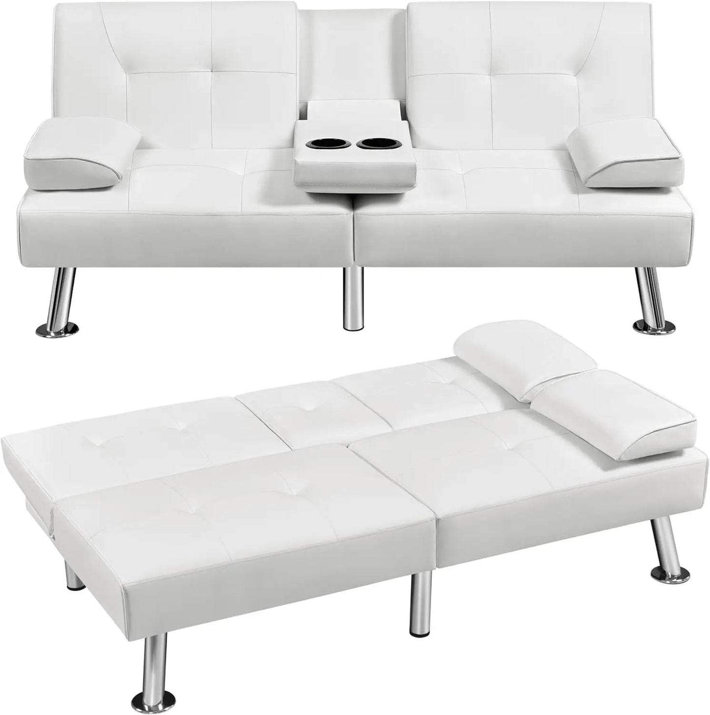 Office Sofas , Convertible Sofa Bed Adjustable Couch Sleeper Modern Faux Leather Recliner Reversible Loveseat Folding D - HOMELIVING