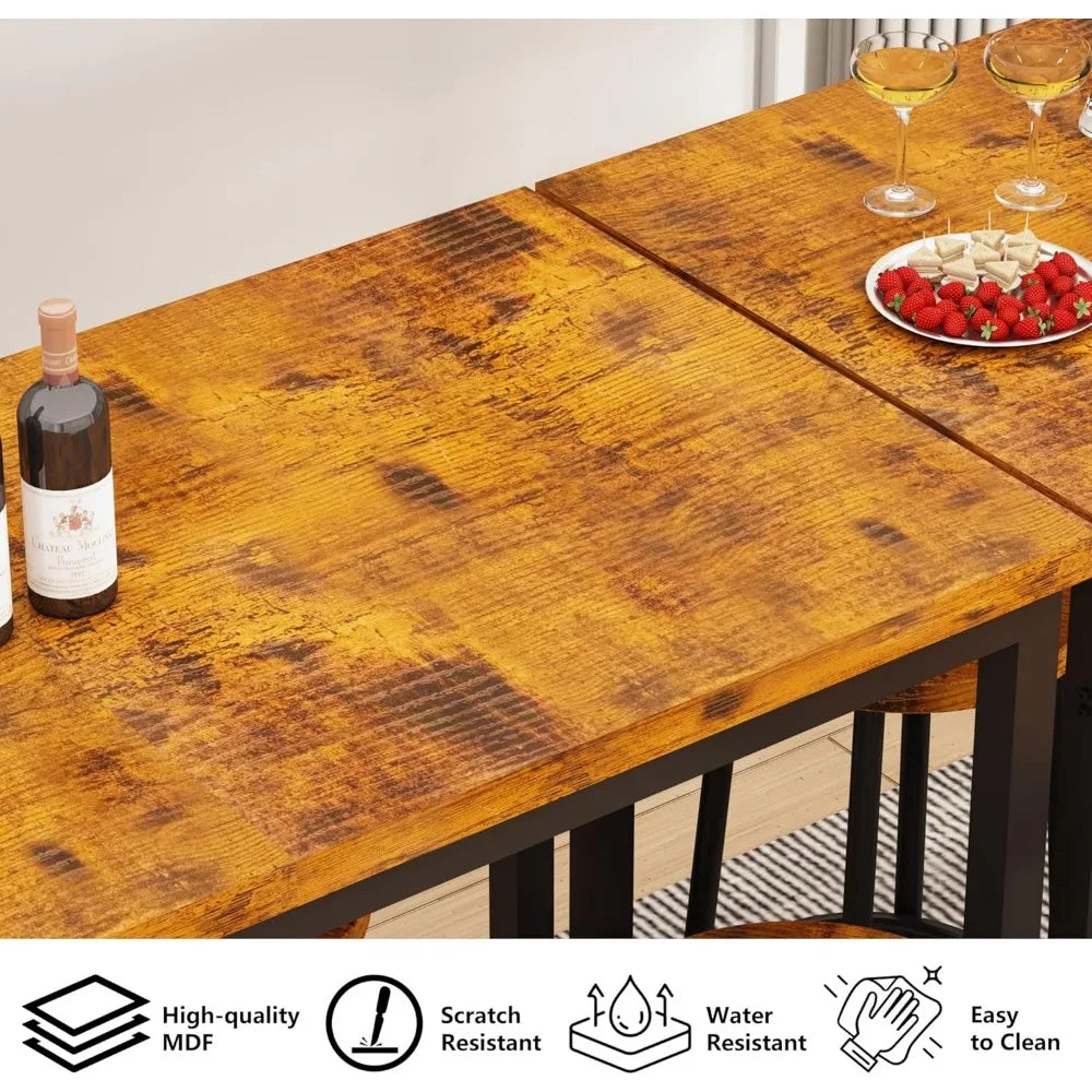 Bar Height Table and Chairs Bar Table with 4 Stools Industrial Counter Height Dining Sets for Kitchen,Table of43.4 x 23.6 x 35.7 - HOMELIVING