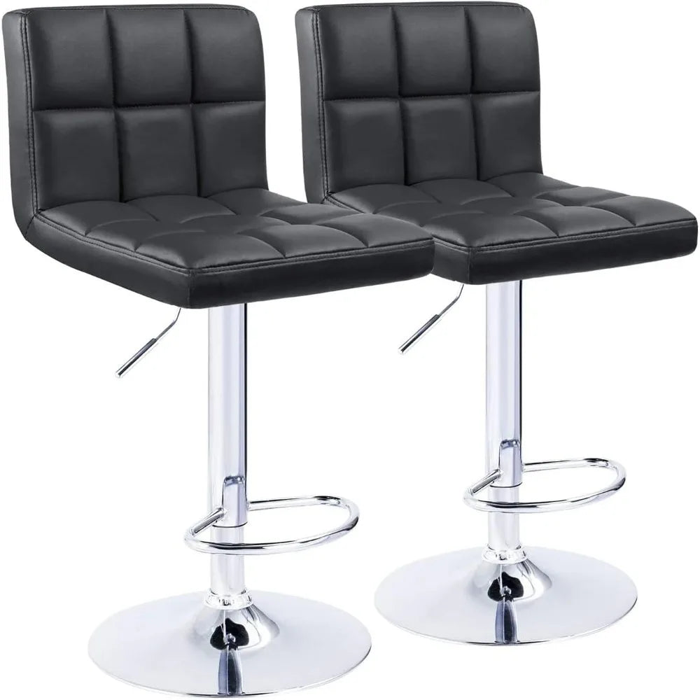 Bar Stools Modern Square Counter Height BarStool 22" to 33" PU Leather Swivel Adjustable Stool with Back Set of 2 - HOMELIVING