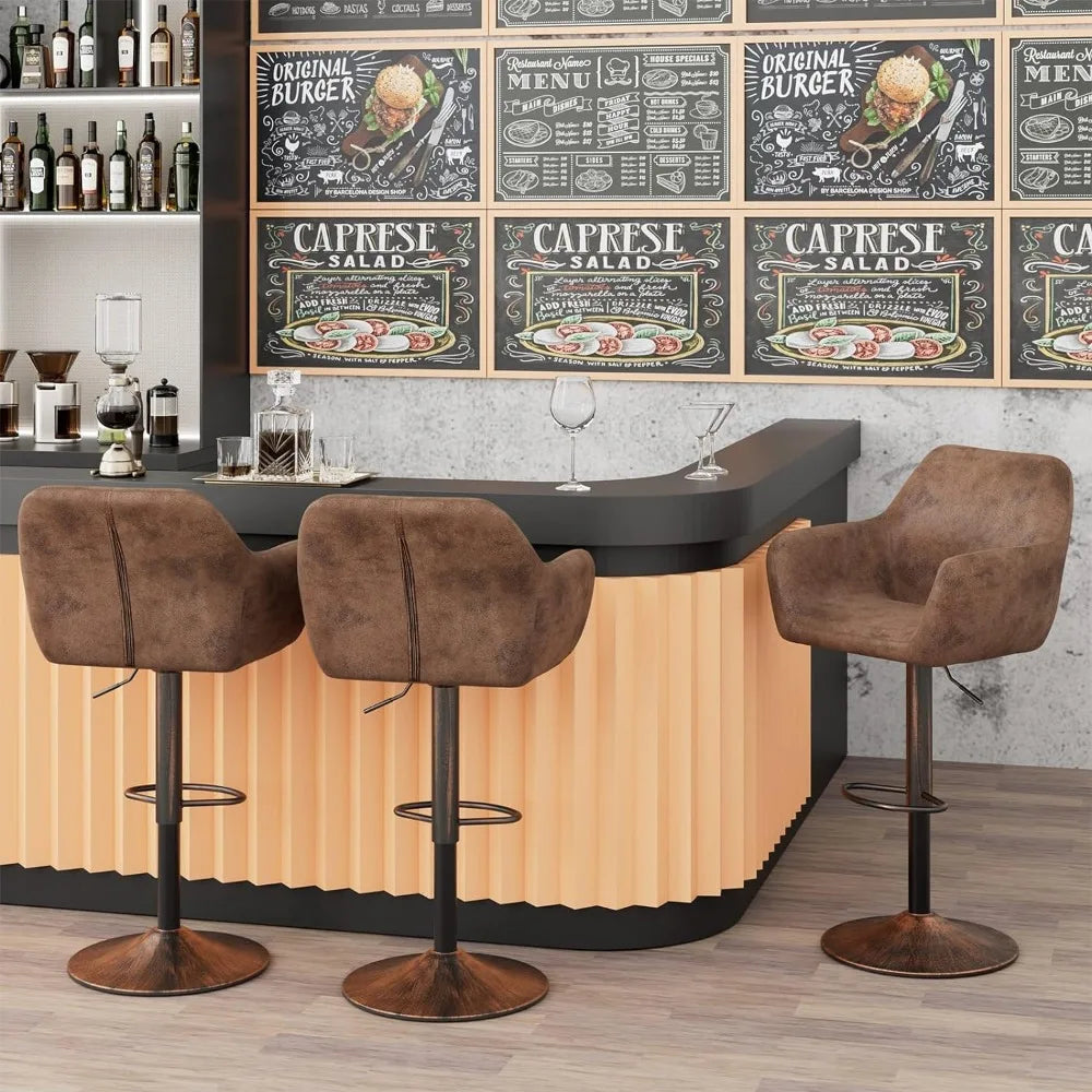 Bar Stools Set of 2,Adjustable Swivel Height Bar Stools 29 Inch Faux Leather Bar Chair with Padded Back and Chromed Metal Base - HOMELIVING