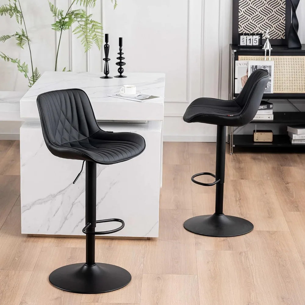 Bar Stools Set of 2 Adjustable Swivel Modern Barstools Luxury Upholstered Faux Leather Bar Stool Counter Height Metal Chairs - HOMELIVING