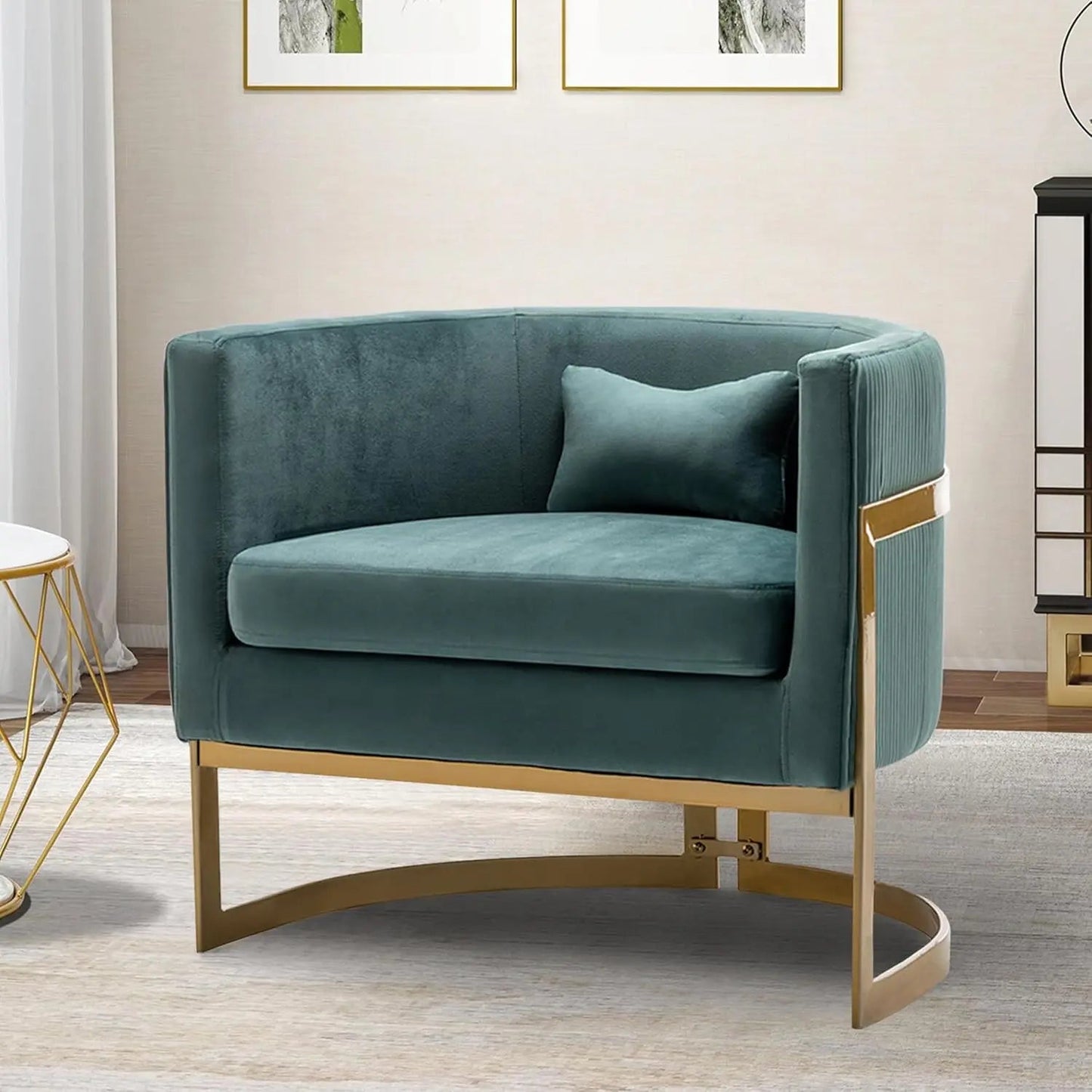 Brown Faux Leather Barrel Accent Chair Modern Upholstered Armchair for Living Room Bedroom Single Sofa Chair Club Side Chairs - HOMELIVING